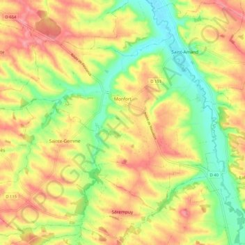 Carte topographique Monfort, altitude, relief
