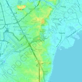 Carte topographique Taguig District 2, altitude, relief