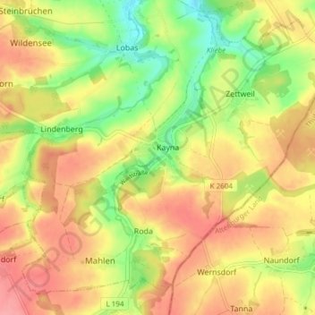 Carte topographique Kayna, altitude, relief