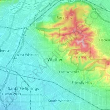 Carte topographique Whittier, altitude, relief