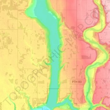 Carte topographique Lake of the Prairies, altitude, relief