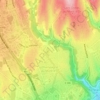 Carte topographique Champagne-au-Mont-d'Or, altitude, relief