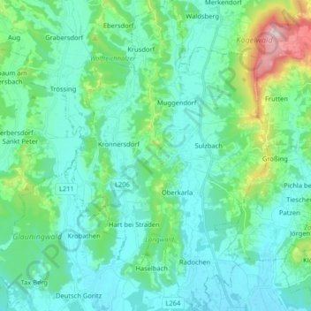 Carte topographique Straden, altitude, relief