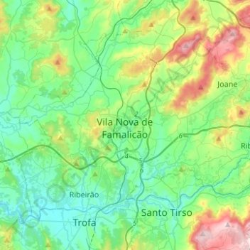 Carte topographique Vila Nova de Famalicão, altitude, relief