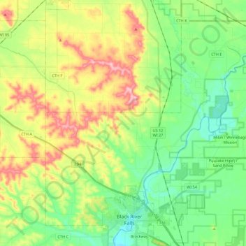 Carte topographique Town of Adams, altitude, relief