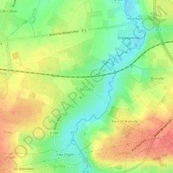 Carte topographique Ranchy, altitude, relief