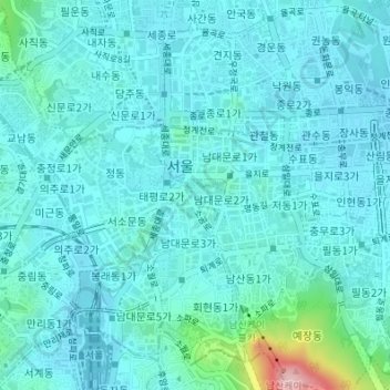 Carte topographique Séoul, altitude, relief