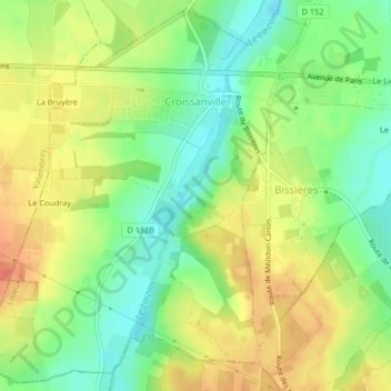 Carte topographique Croissanville, altitude, relief