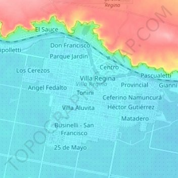 Carte topographique Villa Regina, altitude, relief