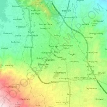 Carte topographique Salatiga, altitude, relief