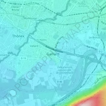 Carte topographique Gaillard, altitude, relief