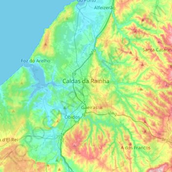 Carte topographique Caldas da Rainha, altitude, relief