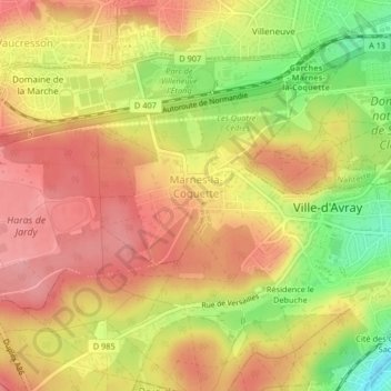 Carte topographique Marnes-la-Coquette, altitude, relief