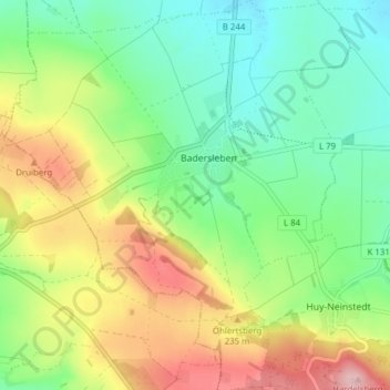 Carte topographique Badersleben, altitude, relief