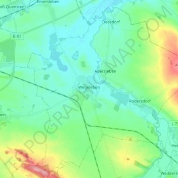 Carte topographique Wegeleben, altitude, relief