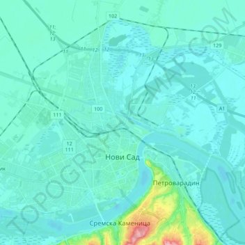 Carte topographique Novi Sad, altitude, relief