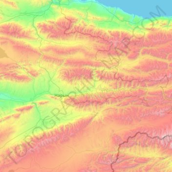 Carte topographique Нарын району, altitude, relief