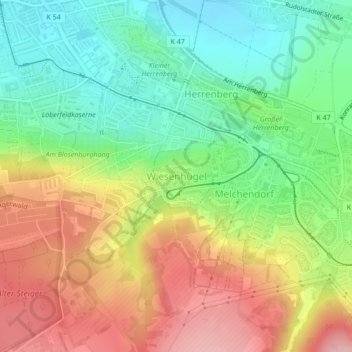 Carte topographique Wiesenhügel, altitude, relief