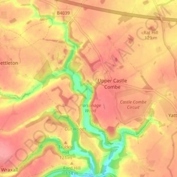 Carte topographique Castle Combe, altitude, relief