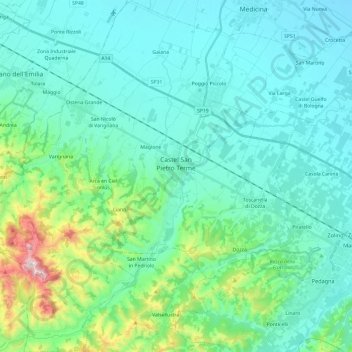 Carte topographique Castel San Pietro Terme, altitude, relief