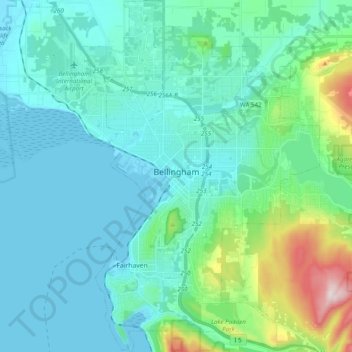 Carte topographique Bellingham, altitude, relief