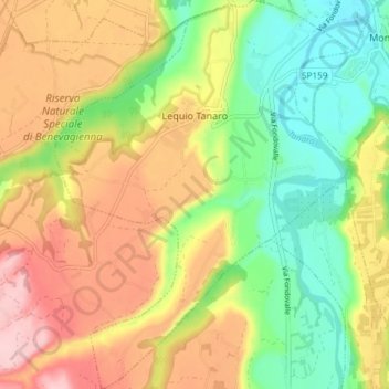 Carte topographique Lequio Tanaro, altitude, relief