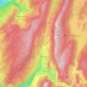 Carte topographique Rencurel, altitude, relief