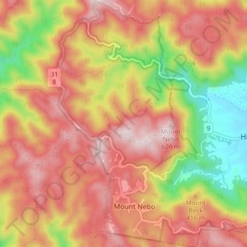 Carte topographique Mount Nebo, altitude, relief