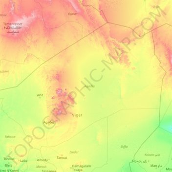 Carte topographique Agadez Region, altitude, relief