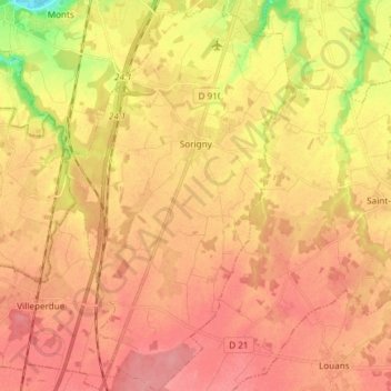 Carte topographique Sorigny, altitude, relief
