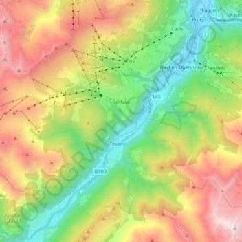 Carte topographique Serfaus, altitude, relief