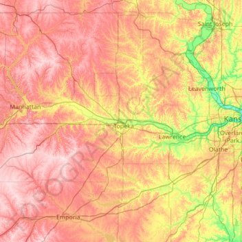 Carte topographique Kansas River, altitude, relief