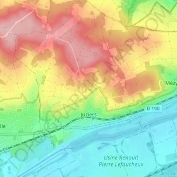 Carte topographique Juziers, altitude, relief