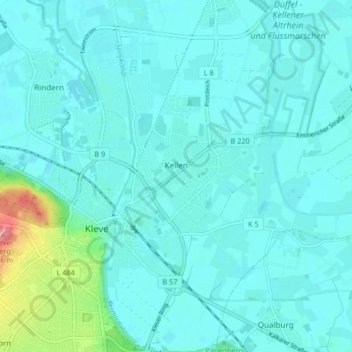 Carte topographique Kellen, altitude, relief