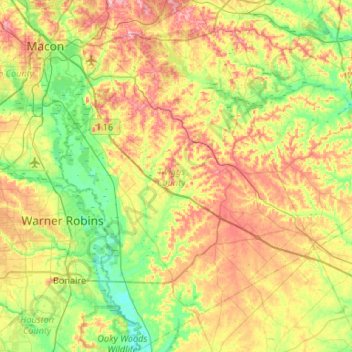 Carte topographique Twiggs County, altitude, relief