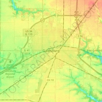 Carte topographique Galesburg, altitude, relief