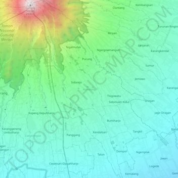 Carte topographique Kemalang, altitude, relief