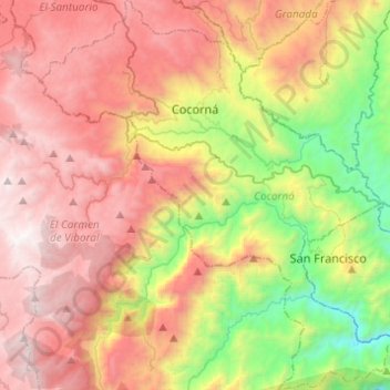 Carte topographique Cocorná, altitude, relief