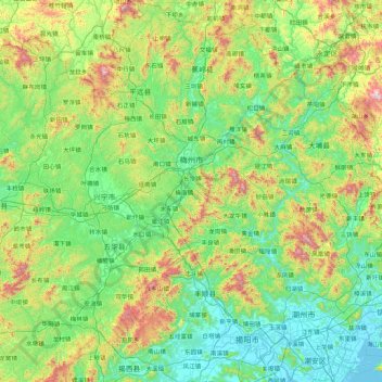 Carte topographique Meizhou, altitude, relief