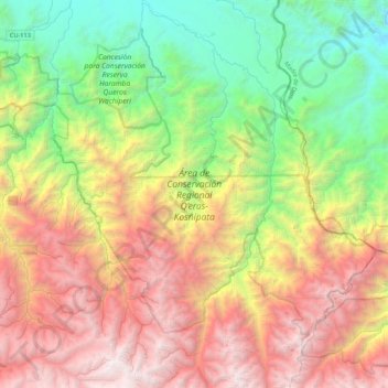 Carte topographique Área de Conservación Regional Q’eros-Kosñipata, altitude, relief