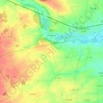 Carte topographique Chuisnes, altitude, relief