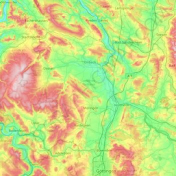Carte topographique Northeim (arrondissement), altitude, relief