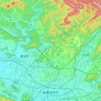 Carte topographique 美濃加茂市, altitude, relief