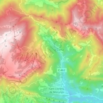 Carte topographique la Coma i la Pedra, altitude, relief
