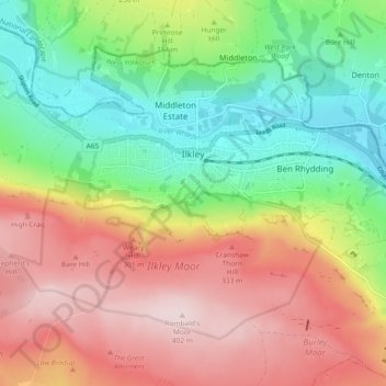Carte topographique Ilkley, altitude, relief