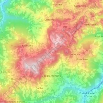 Carte topographique Gaggio Montano, altitude, relief