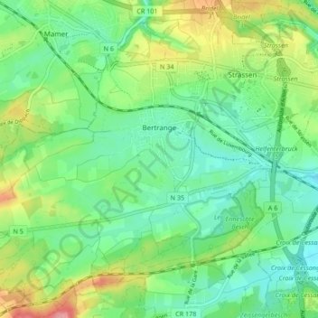 Carte topographique Bertrange, altitude, relief