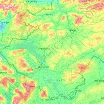 Carte topographique Fermanagh and Omagh District, altitude, relief