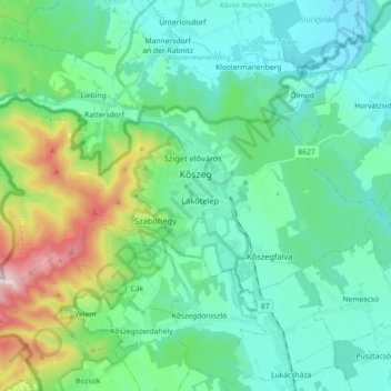 Carte topographique Kőszeg, altitude, relief