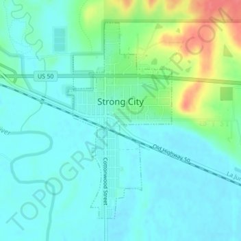 Carte topographique Strong City, altitude, relief